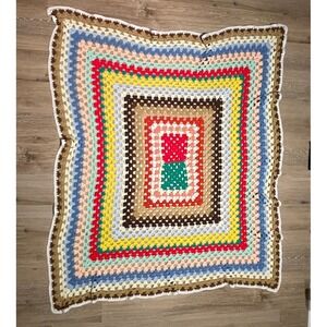 Handmade Colorful Crochet Blanket Throw Afghan Granny Square Knit‎ 48" x 57" EUC